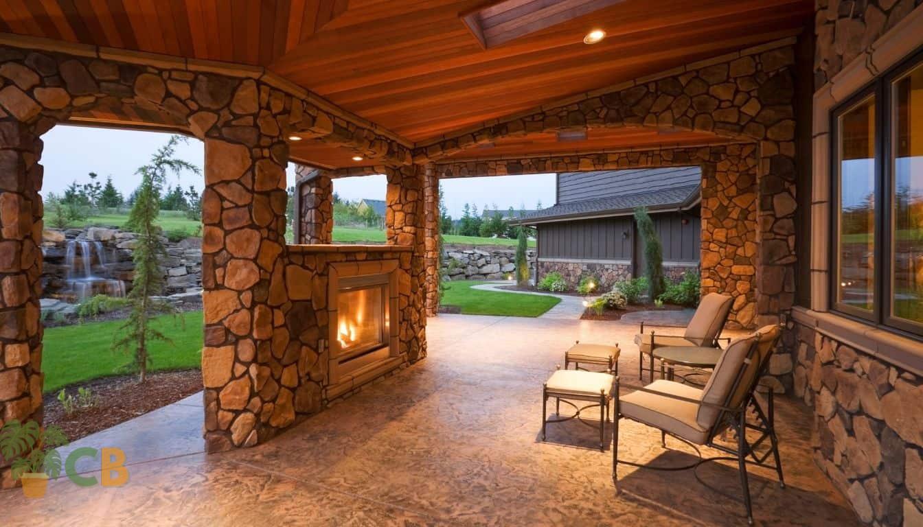 Amazing wood and stone covered patio