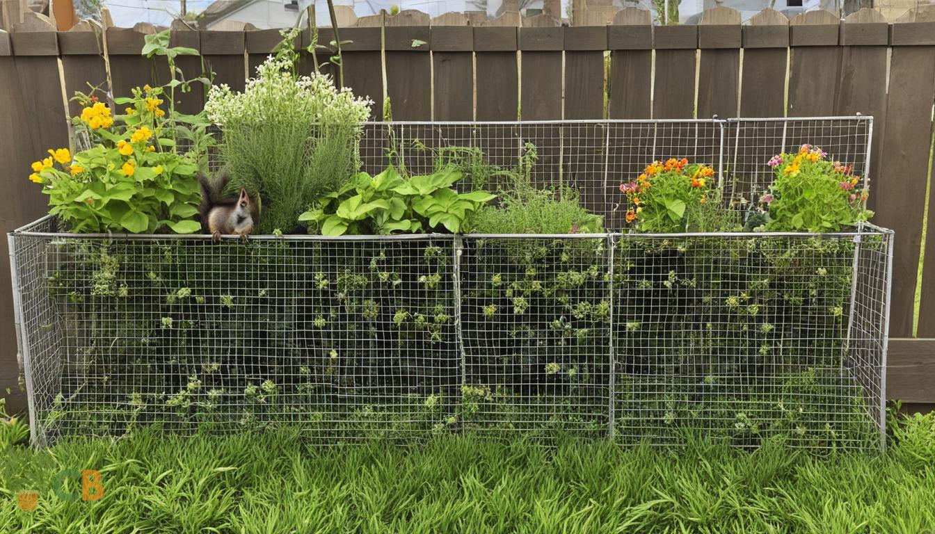 Plants protected by chicken wire from squirrels