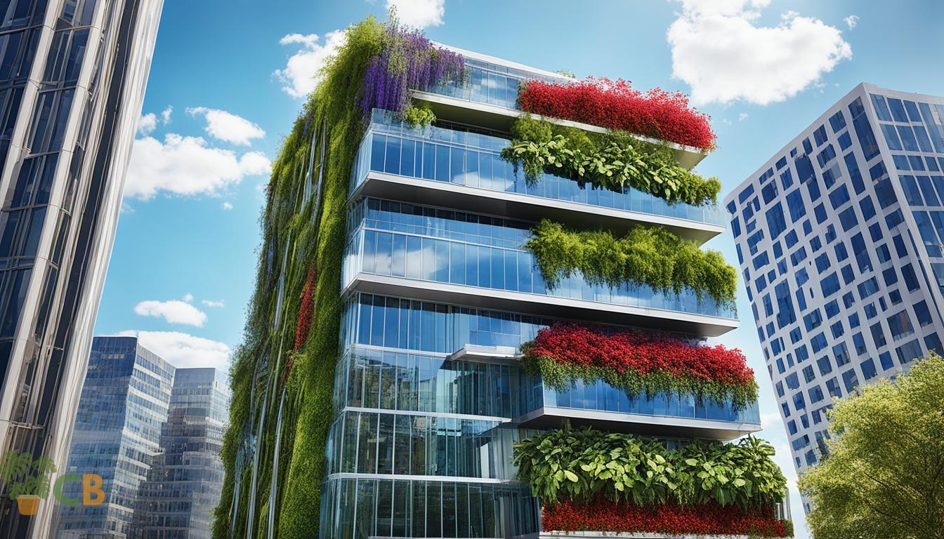 Stylized image of Vertical Gardens on an apartment building